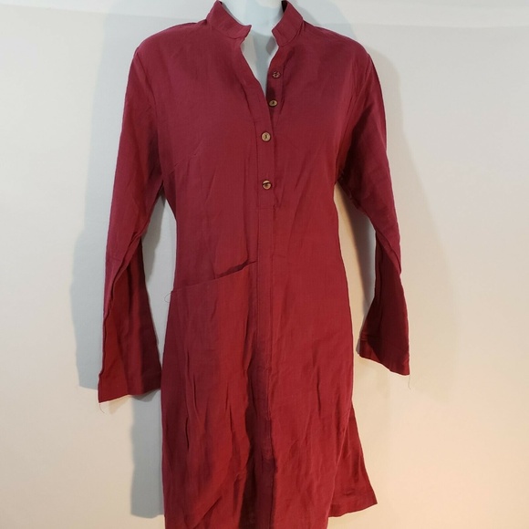 ZANZEA Lagenlook shirt Dress Burgundy Size 10 Fron - Picture 8 of 8